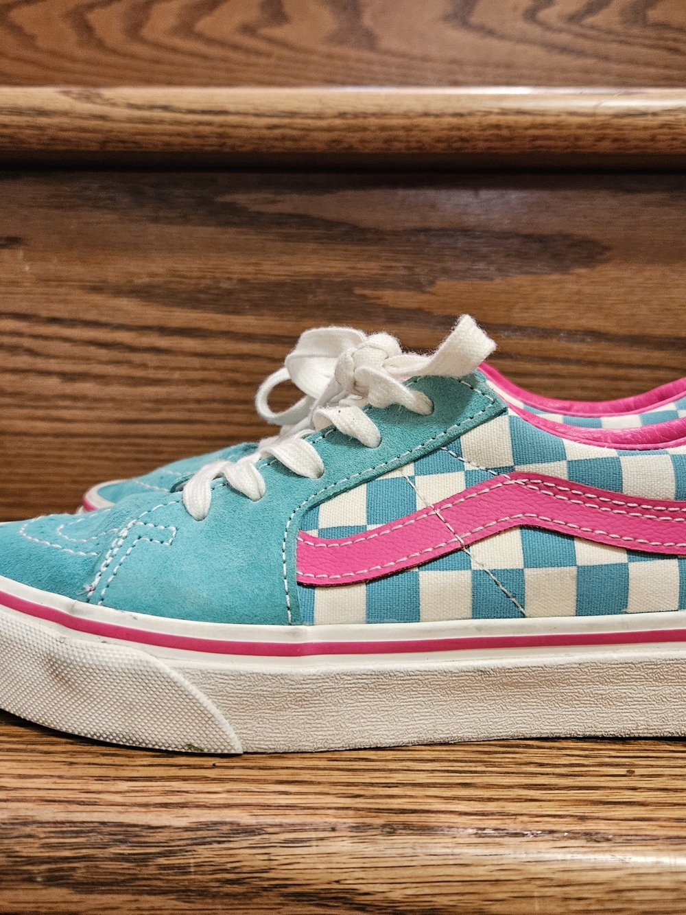 Vans Turquoise & Pink Checkerboard Low-Top Sneakers